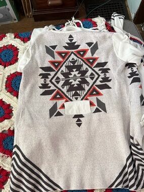 Billabong Ivory Cardigan with Black and Red Knit Details
